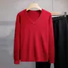 Novo suéter de tricô masculino atemporal de manga longa com decote V para atacado, clássico de outono e inverno, versátil, moda transfronteiriça, top masculino