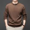 Suéter Masculino de Lã Dupla Face Manga Longa Outono e Inverno Zíper Pequeno Gola Redonda Simples Quente Camiseta Básica Masculina