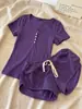 Pijama Morado de Manga Corta Estilo Deseo Puro de Sin Glee para Mujer, Nuevo Conjunto Cómodo de Shorts para el Hogar de Verano