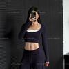 Chica Latte Falso Dos Piezas Cuello Halter Manga Larga Hilo Ropa de Fitness Ajuste Ceñido Manga Larga Ropa de Yoga Deportes y Ocio
