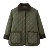 Exportación Transfronteriza Ropa de Mujer Otoño e Invierno 2025 Estilo Europeo y Americano Pantalones con Bolsillo de Solapa Chaqueta de Algodón Acolchada con Rombos Decorativos Mujer M6358