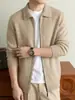 510g lana de cachemira seda de morera chaqueta de manga larga tejido suéter para hombre para invierno cálido casual