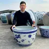 Tanque de Peces Cerámico Azul y Blanco de Jingdezhen para Uso en Hogar y Jardín, Tanque Grande de Loto para Criar Peces, Tanque de Feng Shui, Fabricante de Adornos Atractores de Riqueza