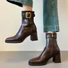 Botines de Tacón Alto Cuadrado de Suela Silenciosa Otoño/Invierno 2025 para Mujer, Botas Delgadas de Tacón Grueso de Lujo Ligero, Botas Delgadas Versátiles de Superficie Suave