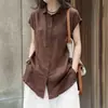 Camisa corta única y hermosa de algodón y lino de manga corta para mujer, nuevo estilo de verano 2026, top de algodón y lino moderno y rejuvenecedor