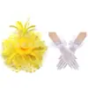 Amazon Chapéu com Flores de Pena para Festa de Casamento, Coquetel, Chá e Luvas Curtas com Laço de Renda Conjunto