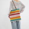 Bolso de paja francés con rayas verticales, bolso de mano tejido a mano, bolso de paja de color contrastante, bolso de playa para mujer, bolso de vacaciones junto al mar.