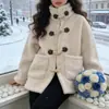 Nuevo Lazo de Encaje Ropa de Casa Conjunto de Mujer Abrigo Grueso de Invierno Longitud Media Felpa Cálido Invierno Estilo de Invierno