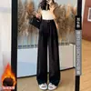 Pantalones de pana anchos para mujer, nuevo estilo otoño/invierno, de cintura alta, corte holgado, caída fluida, pantalones rectos casuales, adecuados para figuras petite, pantalones de traje relajados y elegantes