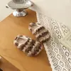 Chinelos peludos infantis, design listrado retrô, forrados com fleece, estilo meio chinelo, quentes para outono e inverno, chinelos internos antiderrapantes para meninos e meninas
