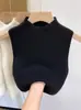 Suéter Elegante de Punto para Verano, Camiseta Base de Manga Corta con Cuello Semi-alto, Camisola, Top Corto sin Mangas, Moda para Mujer, Ropa de Abrigo