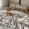 Juego de cuatro piezas de colcha de gasa arrugada, fresco y delicado, estilo Ins, con bordes rizados y lunares, juego de ropa de cama para niñas