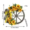 Guirnalda de Girasol con Lazo de Liquen Transfronterizo Decoración Colgante Flor Artificial Rueda de Madera Decoración Colgante para Puerta Decoración de Pared