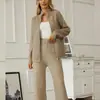 Conjunto de Punto Grueso de Otoño e Invierno Nuevo Estilo Europeo y Americano para Mujer: Cárdigan con Cremallera + Pantalones de Pierna Ancha