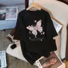 Camiseta de Manga Corta con Estampado de Dibujos Animados de Algodón Peinado para Mujer, Blanca Verano Nuevo Estilo, Camiseta Top de Diseño Holgado Talla Grande