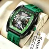Reloj Popular Transfronterizo para Hombre, Reloj de Cuarzo Deportivo Luminoso Hueco en Forma de Barril, Reloj de Silicona de Moda No Mecánico para Hombre