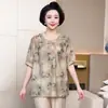 Direto da Fábrica Verão Novo Estilo Casual Nova Camisa Estilo Chinês para Mães de Meia-Idade e Idosas Vovó Roupas Estilo Chinês Top de Meia-Idade