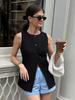 Chaleco Cardigan Negro de Cuello Redondo para Viajes de Verano Europeo y Americano Diseño para Mujer Chaleco de Cintura Ajustada Ropa para Mujer de Exportación para el Lugar de Trabajo
