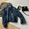 Jaqueta jeans casual feminina, macia, de lapela retrô, única e bonita, estilo coreano, jaqueta curta super estilosa para o outono