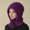 Chapéu de Peça Única Quente e Espesso para Mulheres, Chapéu de Tricô com Forro de Lã para Inverno com Cachecol de Pescoço, Máscara Facial, Proteção de Orelha à Prova de Frio, Chapéu de Lã