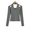 FS548-25 Primavera Nuevo Estilo Europeo y Americano Blogger INS Doble Capa Cuello Redondo Manga Larga Camiseta Básica