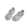 Sandalias para Niña Zapatos Mary Jane de Piel 2026 Primavera y Verano Nuevos Elegantes Zapatos Plateados de Princesa Zapatos de Cristal para Niñas Pequeñas