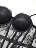 Bustier de encaje con ballenas de venta caliente transfronteriza, camisola de malla transparente, top strapless ajustado a la cintura, ropa exterior sexy