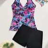 2027 Bikini de Baño Amazon Transfronterizo Europeo y Americano Comercio Exterior Nuevo Estilo Estampado Moda Pantalones Cortos Tipo Boxer Traje de Baño de Dos Piezas para Mujeres