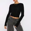 Comercio exterior, transfronterizo, Amazon, ropa de mujer europea y americana, corta, ajustada, cuello redondo, manga larga, top interior de moda, directo de fábrica