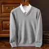 Comercio electrónico transfronterizo: Suéter de punto para hombre Otoño/Invierno, cuello en V, manga larga, talla grande, estilo coreano, corte holgado