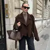 Abrigo de lana marrón estilo francés para otoño e invierno para mujer, moderno y grueso, abrigo largo de lana de doble botonadura, chaqueta holgada para mujer