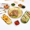 Churrasco Zibo Estilo Coreano Aço Inoxidável Espessado Disco Prato para Churrasco Dourado Café Prato para Bolo de Frutas Prato de Osso Assar