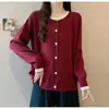 Roupas Femininas Plus Size 2025 Outono Novo Cardigan de Tricô Solto com Gola Redonda Suéter Jaqueta Slim para Mulheres