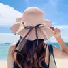 Sombrero de Paja Tejido de Ala Ancha para Protección Solar de Verano Transfronterizo Sombrero de Playa con Lazo para Vacaciones en la Costa Sombrero para el Sol para Mujeres