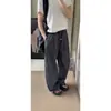 Pantalones de cuadros hombres mujeres verano nuevo retro americano cordón elástico cintura alta sueltos caída pierna recta ancha