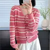 Cárdigan de punto con rayas de lentejuelas y cuello en V para mujer, nuevo estilo otoño 2026, top holgado y versátil, chaqueta suéter fina de manga larga