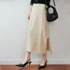 Falda de punto de lana pura para mujer con aberturas laterales, nuevo estilo otoño e invierno, cintura alta elástica, adelgazante, falda bodycon de línea recta