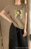 Camiseta de Algodón Acanalado para Mujer, Estampado Directo Digital, Mangas Enrolladas, Top de Manga Corta Ajustado, Segunda Remesa de Verano, Directo de la Fábrica Fuente