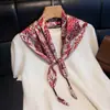 Elegante Bufanda de Mujer con Estampado Floral de Seda Sintética, Bufanda de Seda de Doble Capa para Protección Solar, Chal, Cinturón para la Cintura, Bufanda Triangular, Pañuelo para la Cabeza, Bufanda