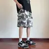 Shorts de Trabajo Estilo Americano Tie-Dye Negro para Hombre, Pantalones de Marca Juveniles de Verano Modernos, Shorts Casuales de Bolsillo Grande a la Rodilla