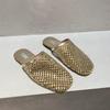 Le Mo Nv 2026 Verão Novo Casual Strass Bico Quadrado Rasteirinha Slip-On Meia Pantufa Respirável Pantufa Fechada