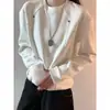 Sudadera con Capucha Redonda Desestructurada con Remaches Blancos para Hombre Otoño Cleanfit Camiseta de Manga Larga Juvenil Capa Interior Capa Base