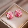 Brincos de Flores de Resina de Cristal Frescos de Primavera e Verão com Contas, Presilhas de Orelha Levemente Luxuosas e de Alta Qualidade, Brincos Doces e Versáteis