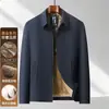 Jaqueta grossa com lapela e forro de fleece masculino, traje de negócios para pais de meia-idade e idosos, casaco executivo para funcionário público, jaqueta masculina
