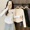 Camiseta de Manga Longa com Fio de Algodão para Mulheres Design para Primavera e Outono Barra Curva Corte Slim Versátil Camiseta Base Top para Mulheres Algodão