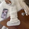 Meias de renda com laço de tricô para outono e inverno femininas, meias de algodão quentes estilo coreano para panturrilha média para meninas