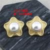 Palace Antique Barroco 925 Prata Pin Brincos Mulheres Hepburn francês retro Brincos de pérola Brincos Mulheres