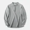 Camiseta de Manga Larga Transpirable para Exteriores de Tejido Waffle Elástico para Hombre con Media Cremallera de Secado Rápido Deportiva Casual Moda Sudadera