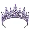 Corona de Cristal Barroca para Novias, Concursos y Ocasiones Especiales Base Negra con Cristales Morados y Pedrería Elegante Tiara de Aleación Dorada para Bodas, Fiestas y Eventos
