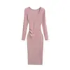 Estilo Deseo Puro Elegante Vestido Bodycon de Manga Larga con Escote Corazón Cintura Fruncida Ajustado Otoño Color Sólido Vestido Largo Chica Popular para Mujer